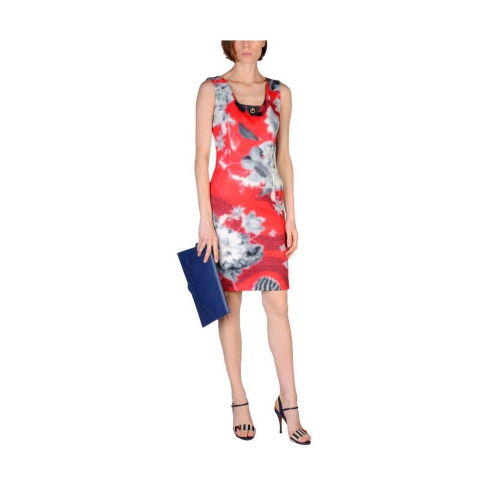 ROBERTO CAVALLI CLASS DRESS SZ 46/10 Red Black Sleeveless Sneath Runs Small